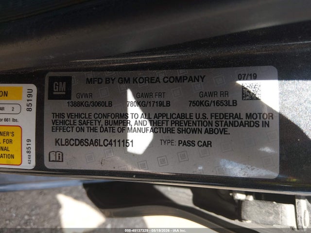 Продажа на аукционе авто 2020 Chevrolet Spark Fwd 1lt Automatic, vin: KL8CD6SA6LC411151, номер лота: 45137329