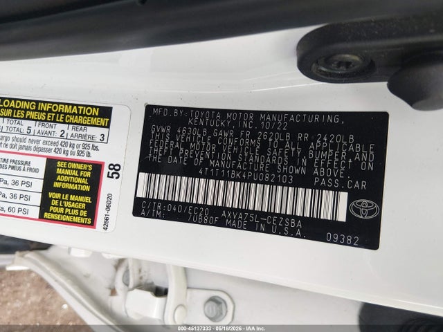 Продаж на аукціоні авто 2023 Toyota Camry Se Nightshade Edition Awd, vin: 4T1T11BK4PU082103, номер лоту: 45137333