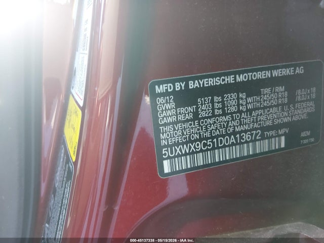 Aukcja sprzedaży 2013 Bmw X3 Xdrive28i, vin: 5UXWX9C51D0A13672, numer aukcji: 45137338