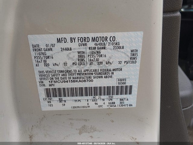 Продаж на аукціоні авто 2008 Ford Escape Limited, vin: 1FMCU94158KA08700, номер лоту: 45137346