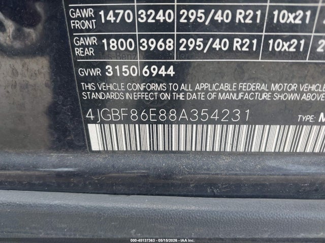 45137363 :رقم المزاد ، 4JGBF86E88A354231 vin ، 2008 Mercedes-benz Gl 550 4matic مزاد بيع