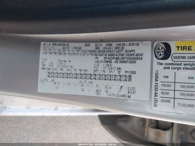 Продаж на аукціоні авто 2015 Ford Fiesta Se, vin: 3FADP4BJ6FM208504, номер лоту: 45137383