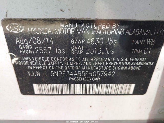 Aukcja sprzedaży 2015 Hyundai Sonata Sport 2.0t, vin: 5NPE34AB5FH057942, numer aukcji: 45137395