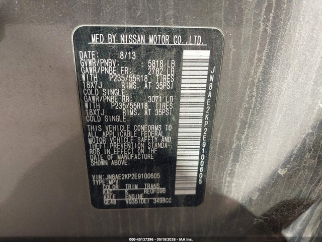 JN8AE2KP2E9100605 Nissan QUEST LE