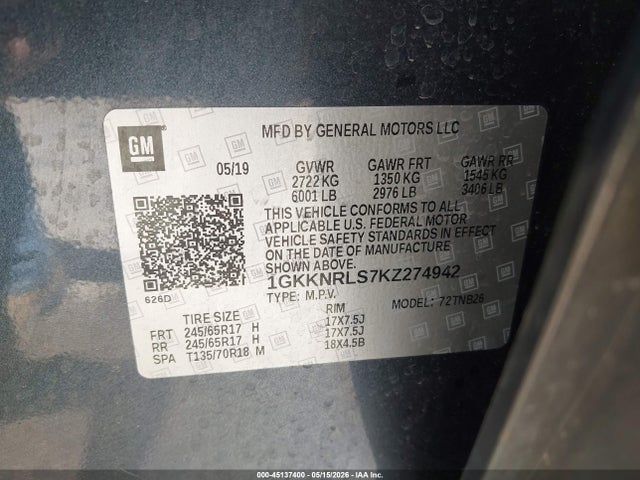 Aukcja sprzedaży 2019 Gmc Acadia Sle-1, vin: 1GKKNRLS7KZ274942, numer aukcji: 45137400