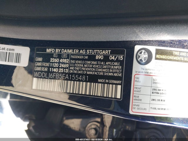 2015 Mercedes-benz Cls 400 მანქანა იყიდება აუქციონზე, vin: WDDLJ6FB5FA155481, აუქციონის ნომერი: 45137403