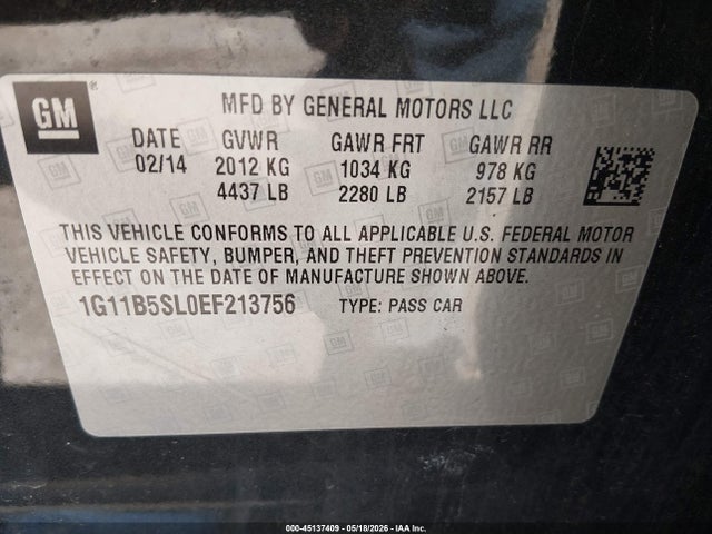 Продаж на аукціоні авто 2014 Chevrolet Malibu 1ls, vin: 1G11B5SL0EF213756, номер лоту: 45137409