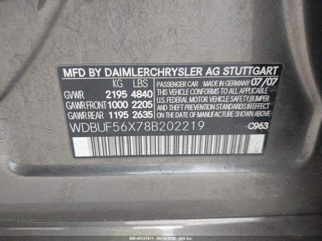 Продажа на аукционе авто 2008 Mercedes-benz E 350, vin: WDBUF56X78B202219, номер лота: 45137411