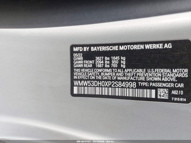 2023 Mini Hardtop Cooper S მანქანა იყიდება აუქციონზე, vin: WMW53DH0XP2S84998, აუქციონის ნომერი: 45137421