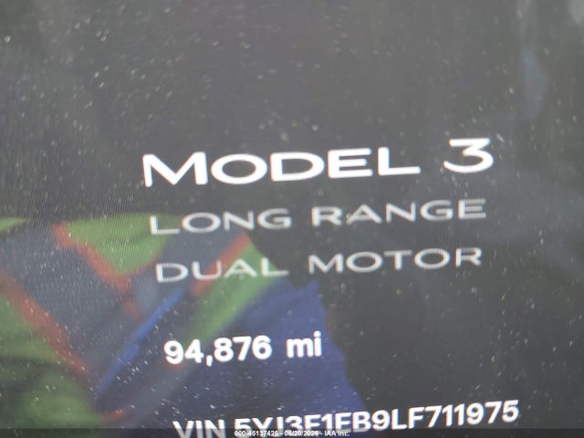45137425 :رقم المزاد ، 5YJ3E1EB9LF711975 vin ، 2020 Tesla Model 3 Long Range Dual Motor All-wheel Drive مزاد بيع