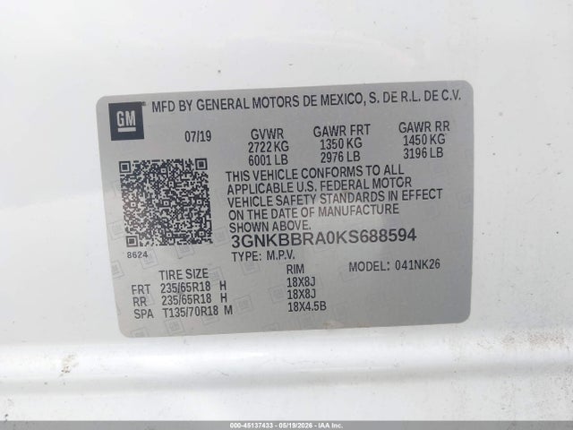 Aukcja sprzedaży 2019 Chevrolet Blazer, vin: 3GNKBBRA0KS688594, numer aukcji: 45137433