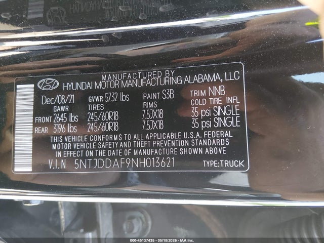 Продаж на аукціоні авто 2022 Hyundai Santa Cruz Sel Premium, vin: 5NTJDDAF9NH013621, номер лоту: 45137435