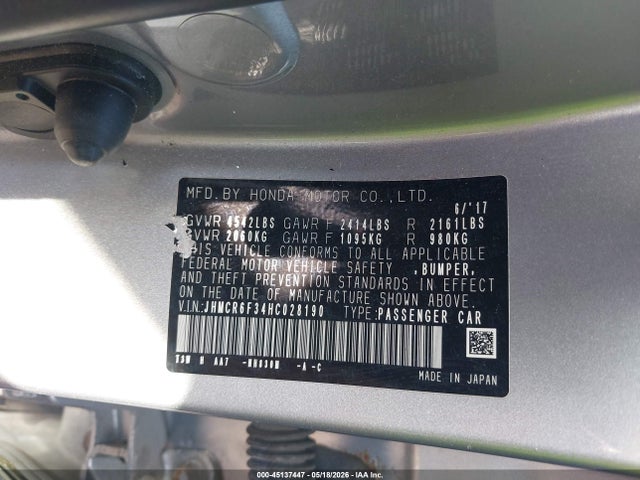 Продажа на аукционе авто 2017 Honda Accord Hybrid, vin: JHMCR6F34HC028190, номер лота: 45137447