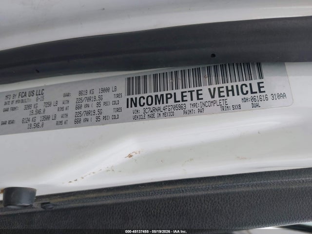 Aukcja sprzedaży 2015 Ram 5500 Chassis Tradesman/slt, vin: 3C7WRNAL4FG705963, numer aukcji: 45137455