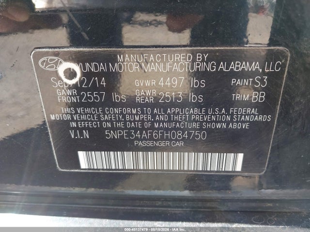 Продаж на аукціоні авто 2015 Hyundai Sonata Sport, vin: 5NPE34AF6FH084750, номер лоту: 45137479