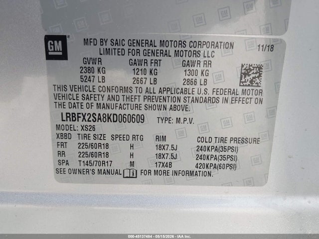 Aukcja sprzedaży 2019 Buick Envision Awd Essence, vin: LRBFX2SA8KD060609, numer aukcji: 45137484