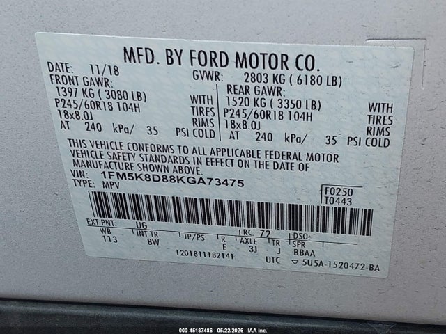 Ford EXPLORER XLT 2019 1FM5K8D88KGA73475 Image 9