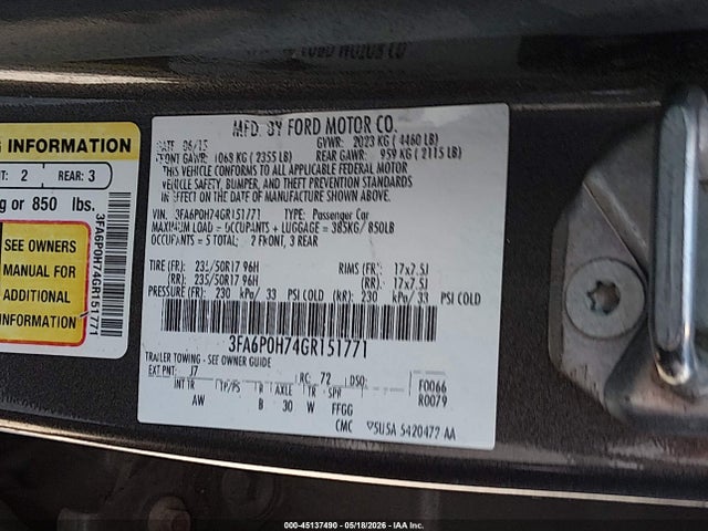 Продаж на аукціоні авто 2016 Ford Fusion Se, vin: 3FA6P0H74GR151771, номер лоту: 45137490