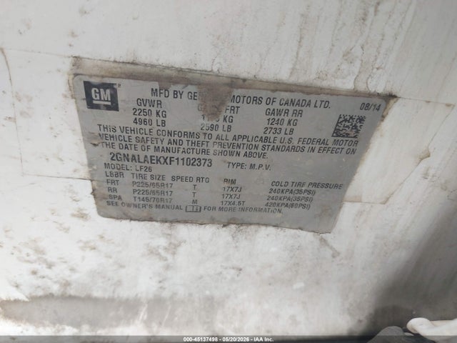 Продажа на аукционе авто 2015 Chevrolet Equinox Ls, vin: 2GNALAEKXF1102373, номер лота: 45137498