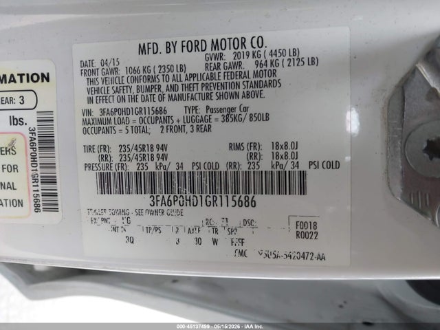 3FA6P0HD1GR115686 Ford FUSION SE