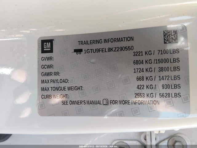 Продаж на аукціоні авто 2019 Gmc Sierra 1500 Denali, vin: 1GTU9FEL8KZ290550, номер лоту: 45137512