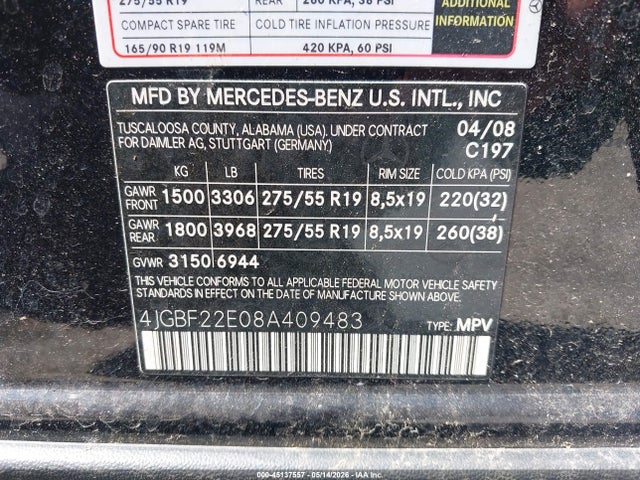 Продаж на аукціоні авто 2008 Mercedes-benz Gl 320 Cdi 4matic, vin: 4JGBF22E08A409483, номер лоту: 45137557