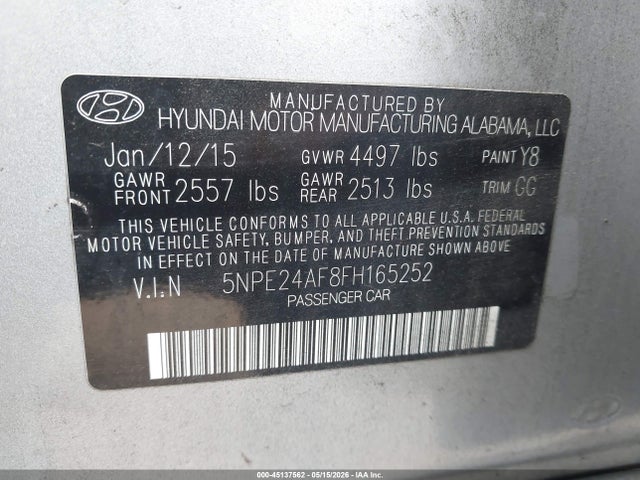 Hyundai SONATA SE 2015 5NPE24AF8FH165252 Image 9