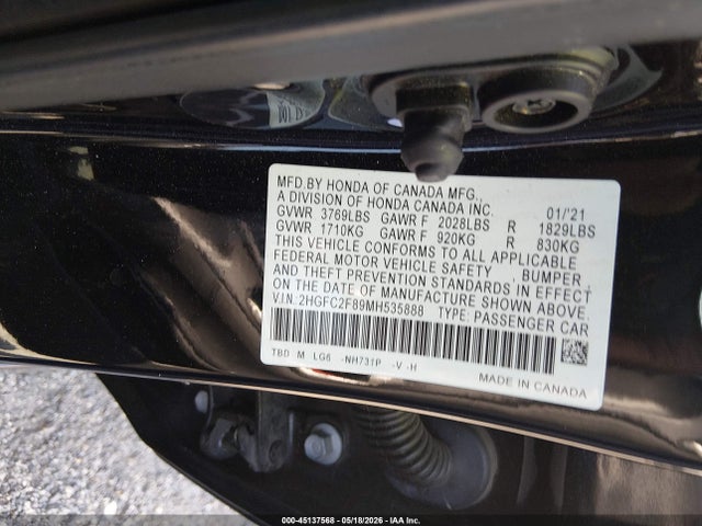 Продаж на аукціоні авто 2021 Honda Civic Sport, vin: 2HGFC2F89MH535888, номер лоту: 45137568