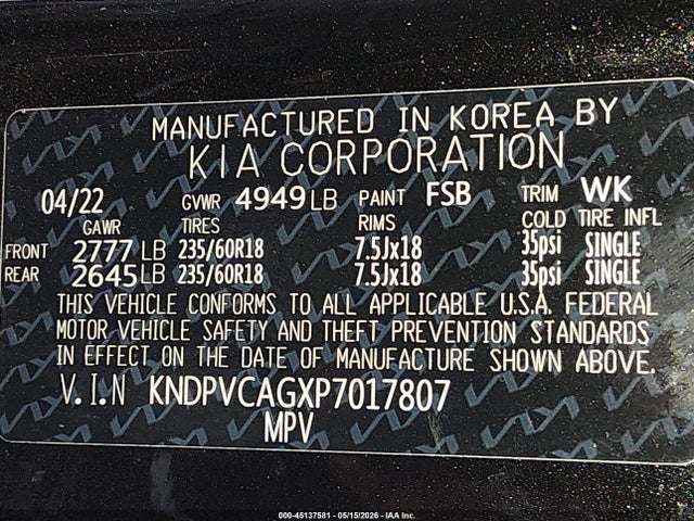 Aukcja sprzedaży 2023 Kia Sportage Hybrid Ex, vin: KNDPVCAGXP7017807, numer aukcji: 45137581