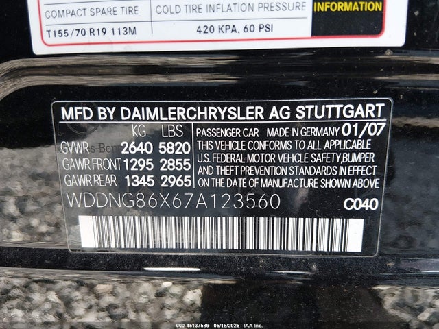 Продаж на аукціоні авто 2007 Mercedes-benz S 550 4matic, vin: WDDNG86X67A123560, номер лоту: 45137589