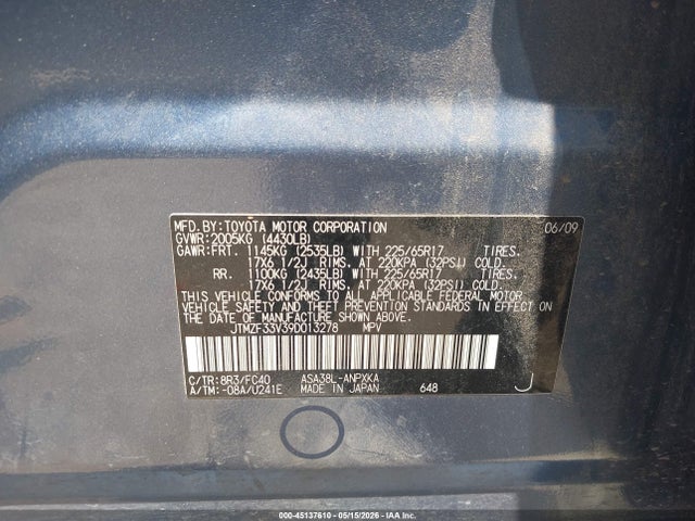 Aukcja sprzedaży 2009 Toyota Rav4, vin: JTMZF33V39D013278, numer aukcji: 45137610
