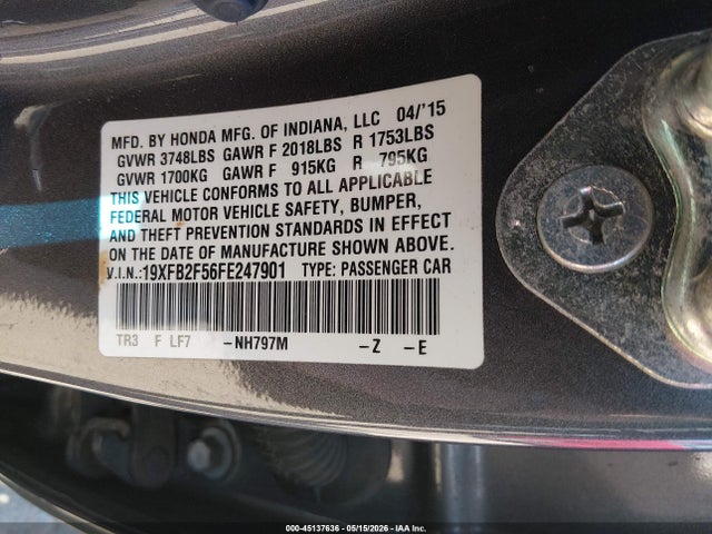 45137636 :رقم المزاد ، 19XFB2F56FE247901 vin ، 2015 Honda Civic Lx مزاد بيع
