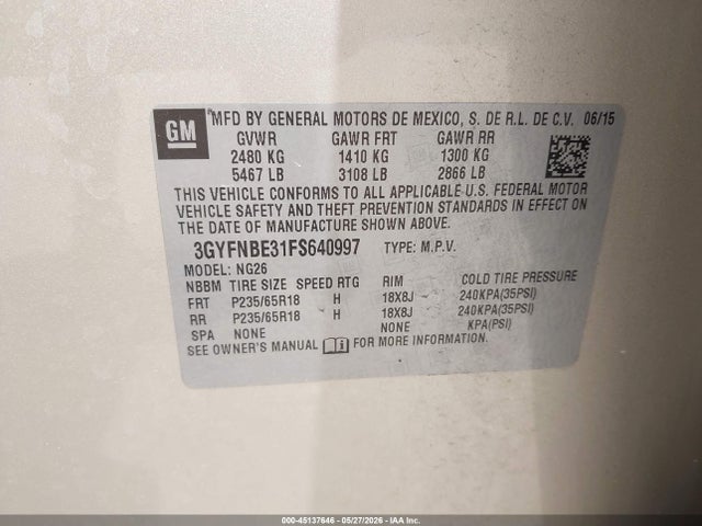 Cadillac Srx Luxury Collection 2015 3GYFNBE31FS640997 Image 9