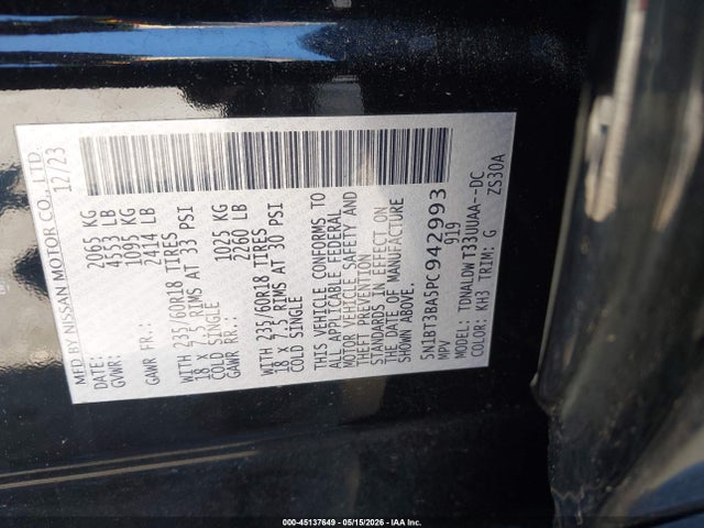 Aukcja sprzedaży 2023 Nissan Rogue Sv Fwd, vin: 5N1BT3BA5PC942993, numer aukcji: 45137649