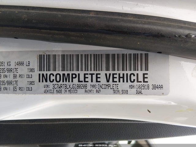 Aukcja sprzedaży 2018 Ram 3500 Chassis Tradesman/slt, vin: 3C7WRTBLXJG180208, numer aukcji: 45137663