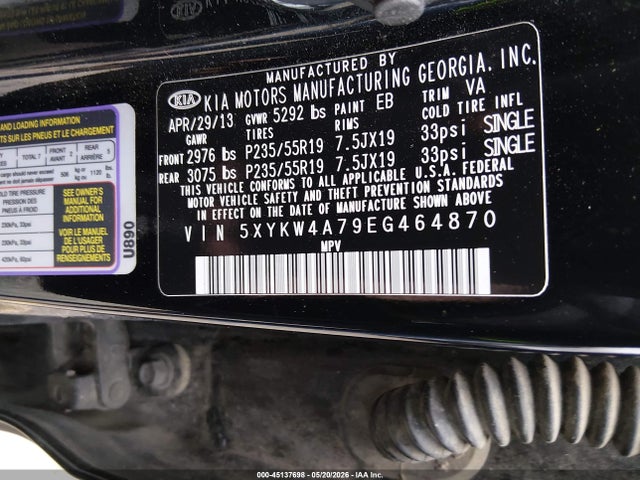KIA SORENTO SX 2014 5XYKW4A79EG464870 Image 9
