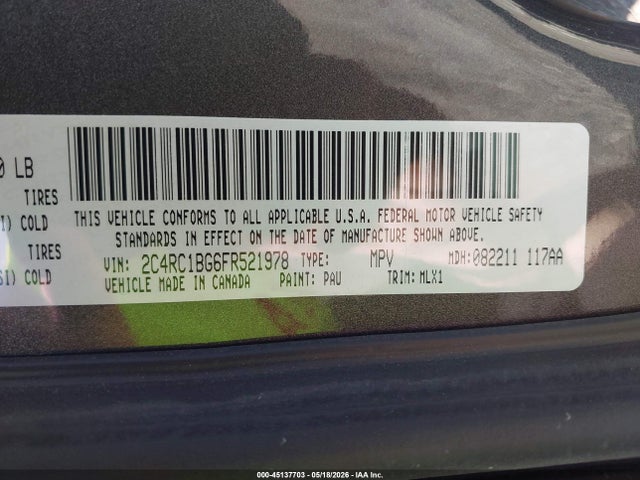 Продаж на аукціоні авто 2015 Chrysler Town & Country Touring, vin: 2C4RC1BG6FR521978, номер лоту: 45137703