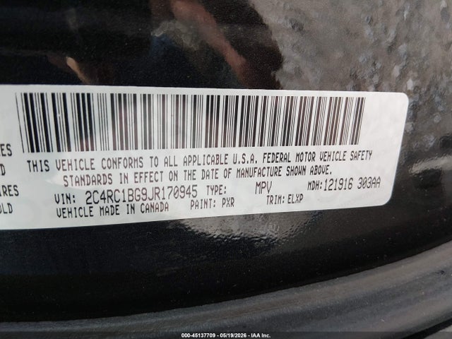 Aukcja sprzedaży 2018 Chrysler Pacifica Touring L, vin: 2C4RC1BG9JR170945, numer aukcji: 45137709