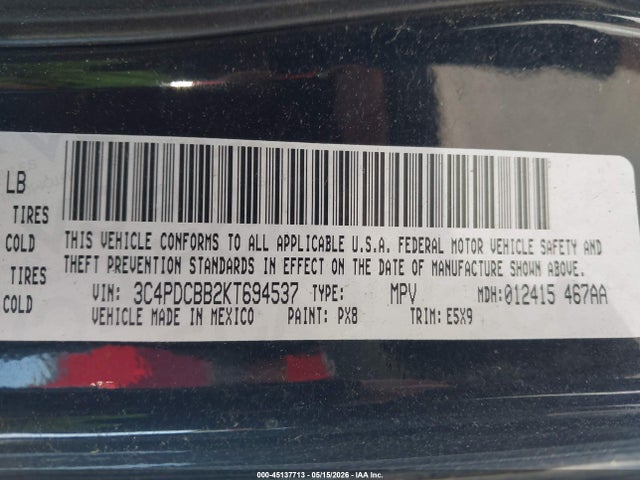 2019 Dodge Journey Se მანქანა იყიდება აუქციონზე, vin: 3C4PDCBB2KT694537, აუქციონის ნომერი: 45137713