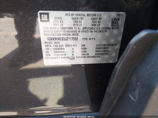 Aukcja sprzedaży 2018 Gmc Acadia Slt-2, vin: 1GKKNWLS3JZ117552, numer aukcji: 45137745