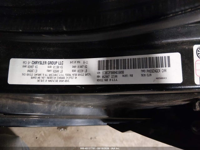 Продаж на аукціоні авто 2011 Chrysler 200 Limited, vin: 1C3BC2FB0BN616098, номер лоту: 45137751
