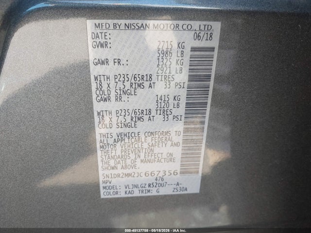 Nissan Pathfinder Sl 2018 5N1DR2MM2JC667356 Image 9