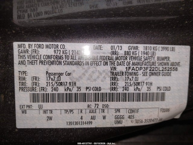 Продажа на аукционе авто 2013 Ford Focus Se, vin: 1FADP3F22DL252558, номер лота: 45137761