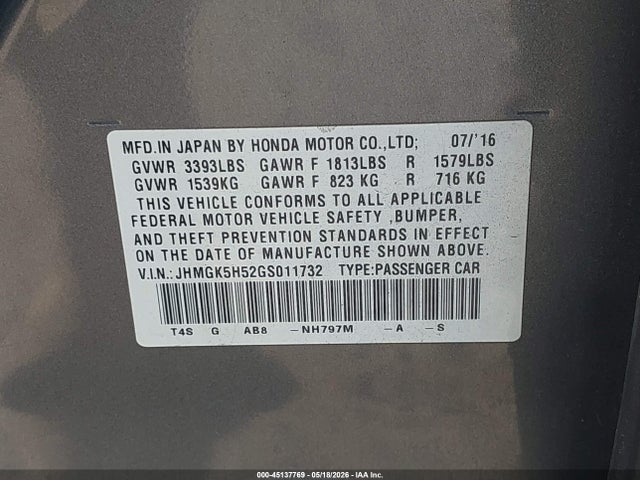 JHMGK5H52GS011732 Honda FIT LX