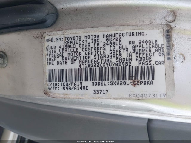 Продажа на аукционе авто 2000 Toyota Camry Ce, vin: 4T1BG22KXYU708982, номер лота: 45137780