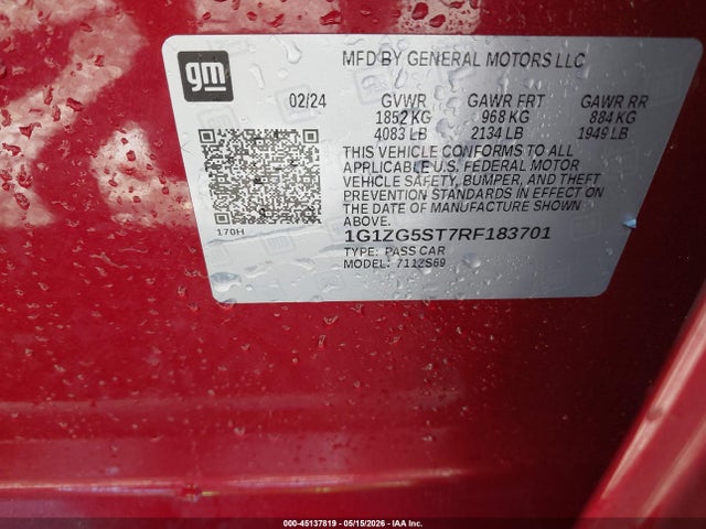 1G1ZG5ST7RF183701 Chevrolet Malibu Fwd Rs