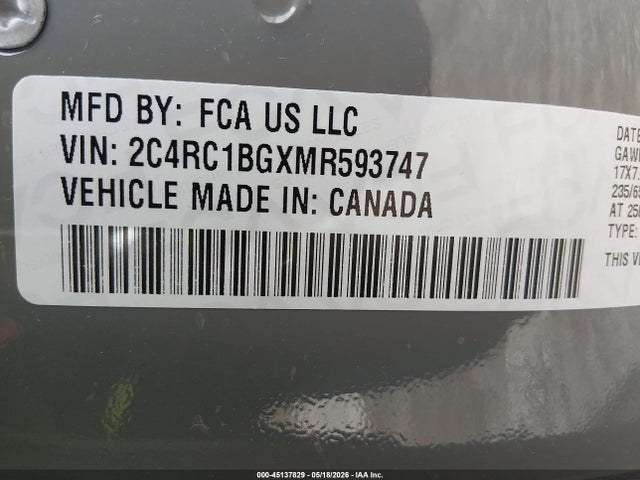 Продажа на аукционе авто 2021 Chrysler Pacifica Touring L, vin: 2C4RC1BGXMR593747, номер лота: 45137829