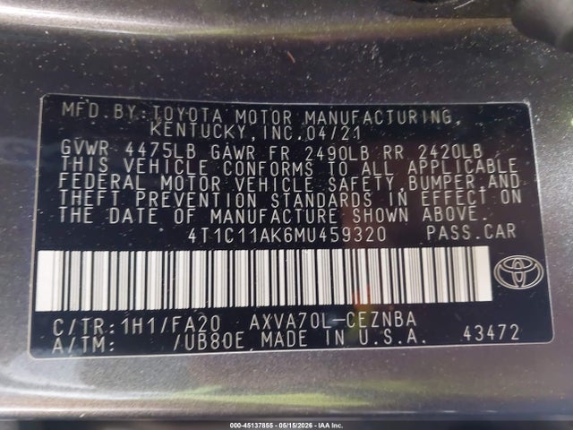 Toyota CAMRY LE 2021 4T1C11AK6MU459320 Image 9