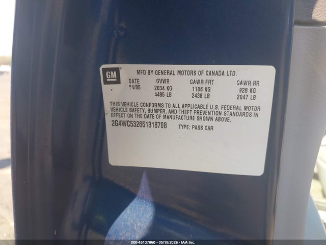 Продаж на аукціоні авто 2005 Buick Lacrosse Cx, vin: 2G4WC532651318708, номер лоту: 45137860