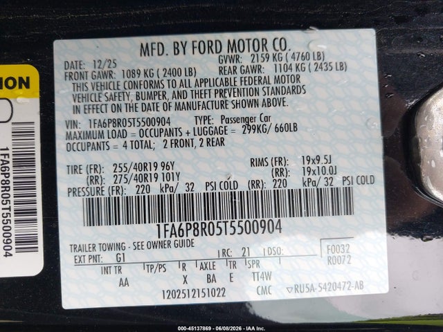 Aukcja sprzedaży 2026 Ford Mustang Dark Horse Fastback, vin: 1FA6P8R05T5500904, numer aukcji: 45137869